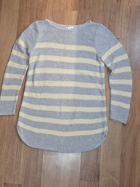 J. Jill Yellow and Gray Striped Crewneck Sweater